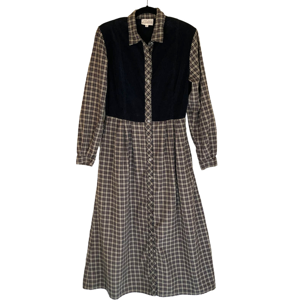 Vintage Susan Bristol Cottage Plaid Corduroy Midi Dress